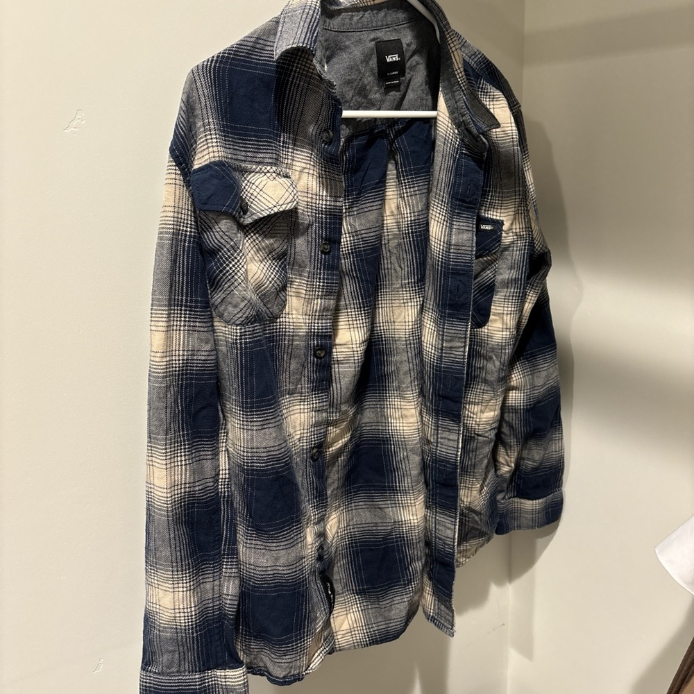 Vans Navy and Beige Plaid Shirt